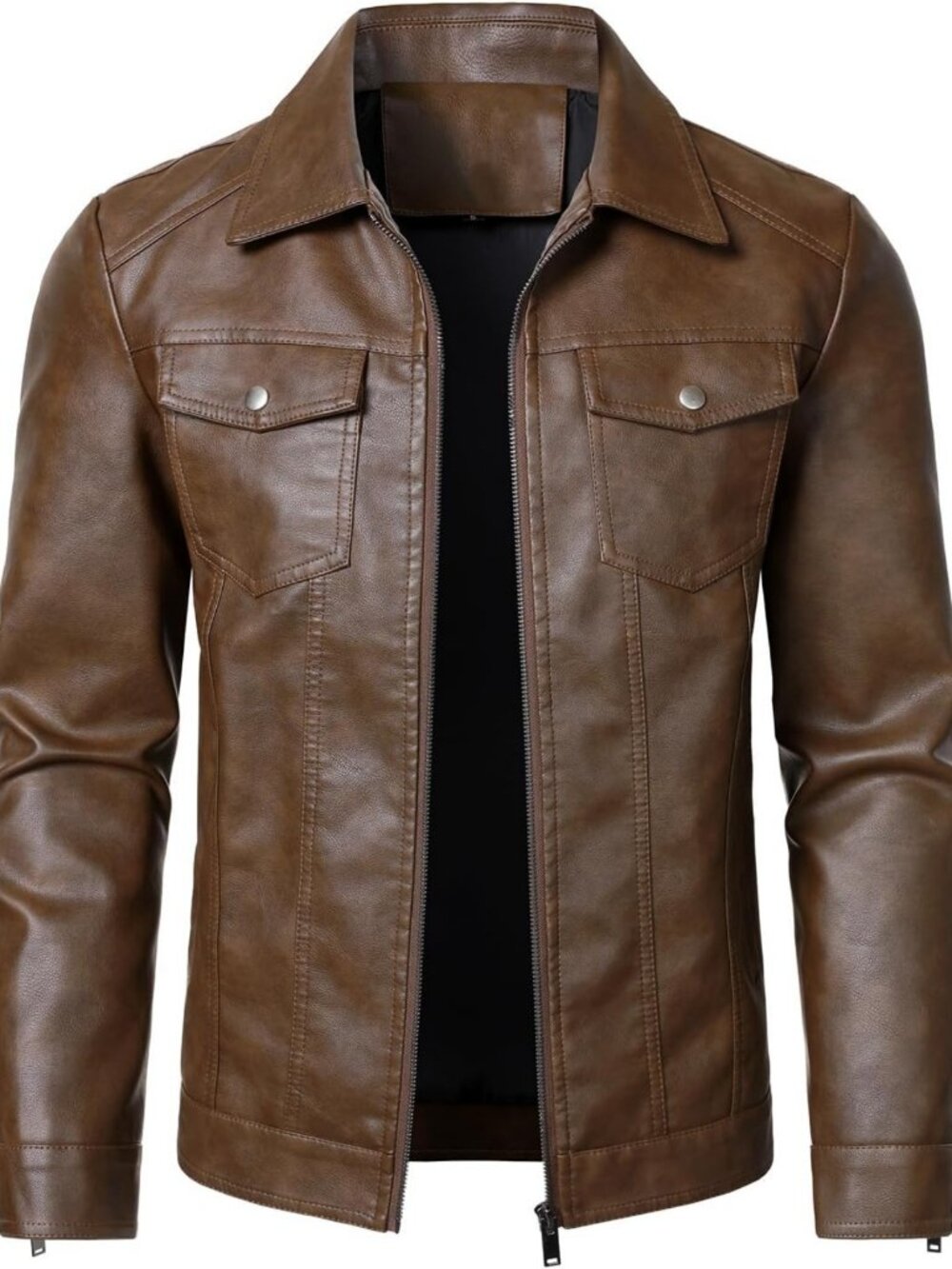 Stylish Men's Lightweight Faux Leather Motorcycle Biker Jacket - Casual Outwear